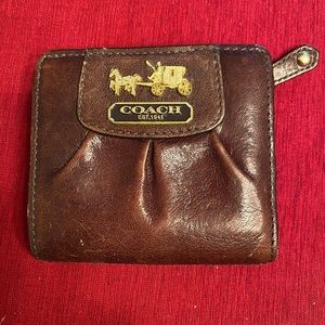 Vintage Coach Madison Leather Small Wallet ID Holder Brown with pink interior